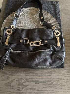 JB. Makowsky Vintage Leather Belted Hobo Bag